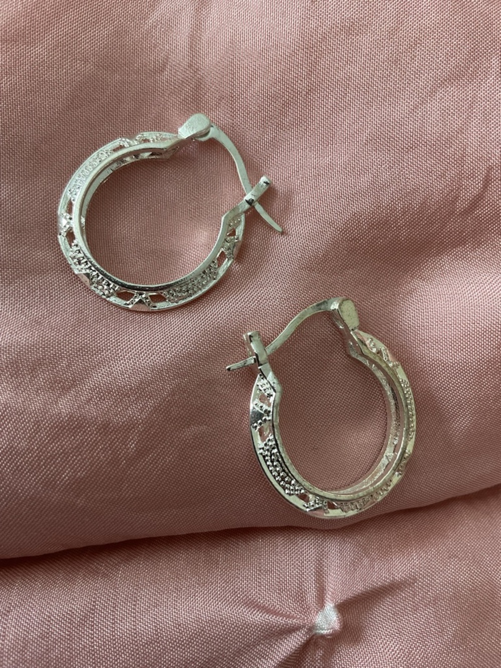 Textured Silver Hoop Earrings - Women Jewelry. One size.